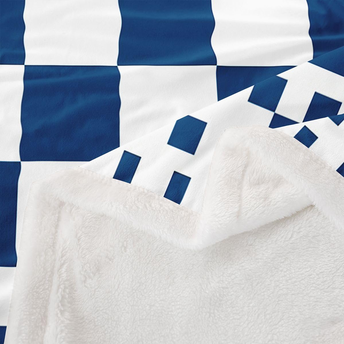 Homewish Koc Sherpa w kratkę granatowa szachownica puszysty pluszowy narzuta geometryczny koc polarowy w kratkę w kratkę - patchworkowy bawół pled dekoracja na łóżko kanapę królowa 229 cm x 229 cm
