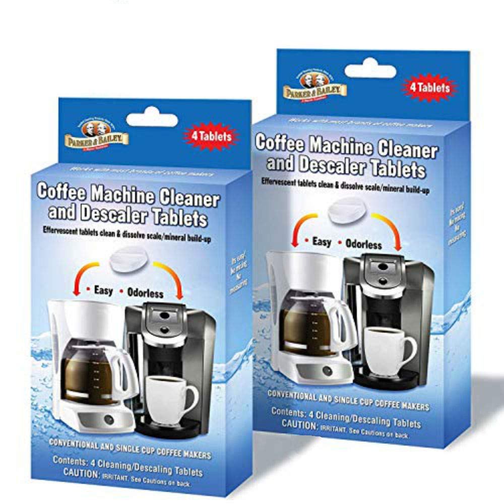 Parker & BaileyCoffee Machine Cleaner & Descaler Tablets - 2 Pack / (8 Total Tablets/8 Uses) for Keurig Single Cup, Jura, Miele, Bosch, Tassimo Espresso Machines, and Traditional Coffee Makers