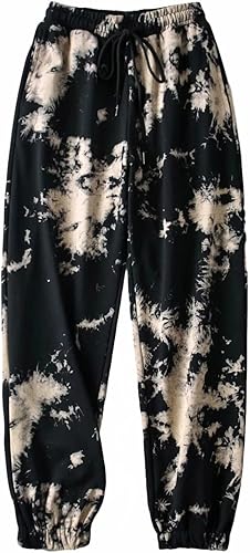 utcoco Pantalón deportivo para mujer, ajuste atlético, cintura con cordón, teñido anudado, tejido de rizo francés, parte inferior cerrada