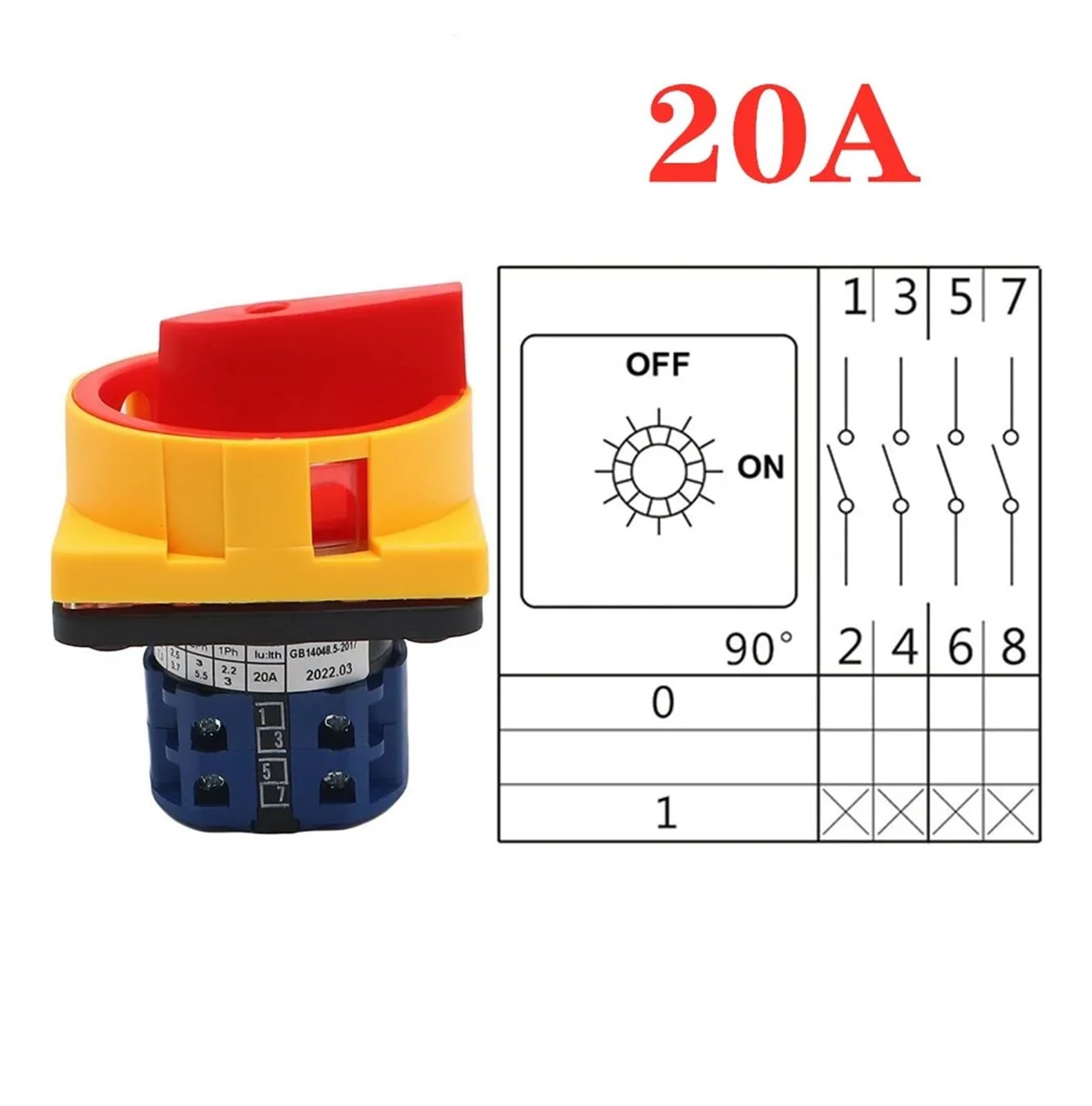 Interrupteurs sectionneurs 4 pôles 20 A et 25 A, Interrupteur Rotatif à cames cadenassable LW26GS CA10 64 x 64 mm(20A 64x64mm Panel)