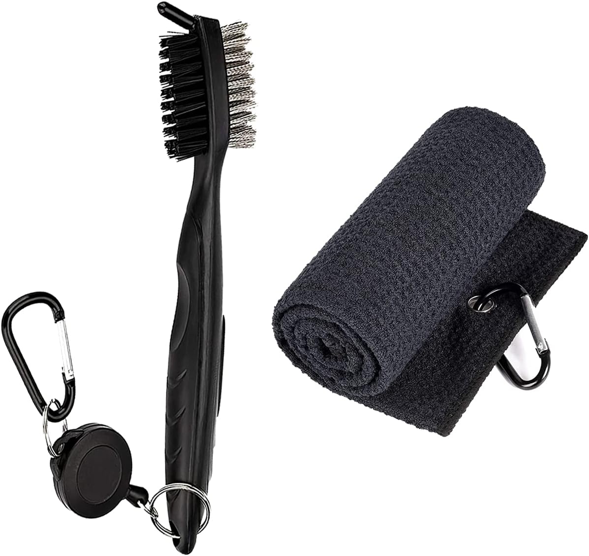 2 Pieces Golf Cleaning Brush 3-in-1 Retractable Zip Line Aluminum Carabiner Golf Brush Non-Slip Handle Comfortable Grip Golf Club Cleaner for Wedges Iron Woods