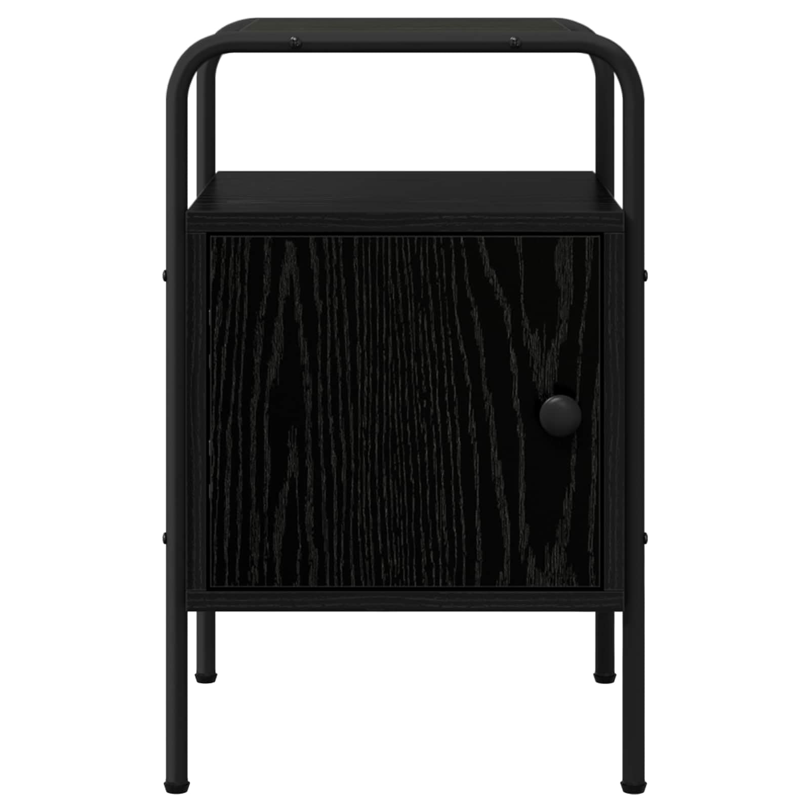 Armadio da Notte 2 pz Rovere Nero in Legno ingegnerizzato con Telaio in Acciaio, 35x36,5x56 cm, Mobiletto con Anta e Ripiano, Comodino Salvaspazio per Camera da Letto e Soggiorno