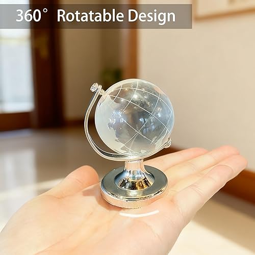 Miniatura 4 de Bola mágica de cristal de 2.6 x 1.6 in, mini globo del mundo giratorio de cristal transparente con soporte, bola de cristales, adorno de escritorio,