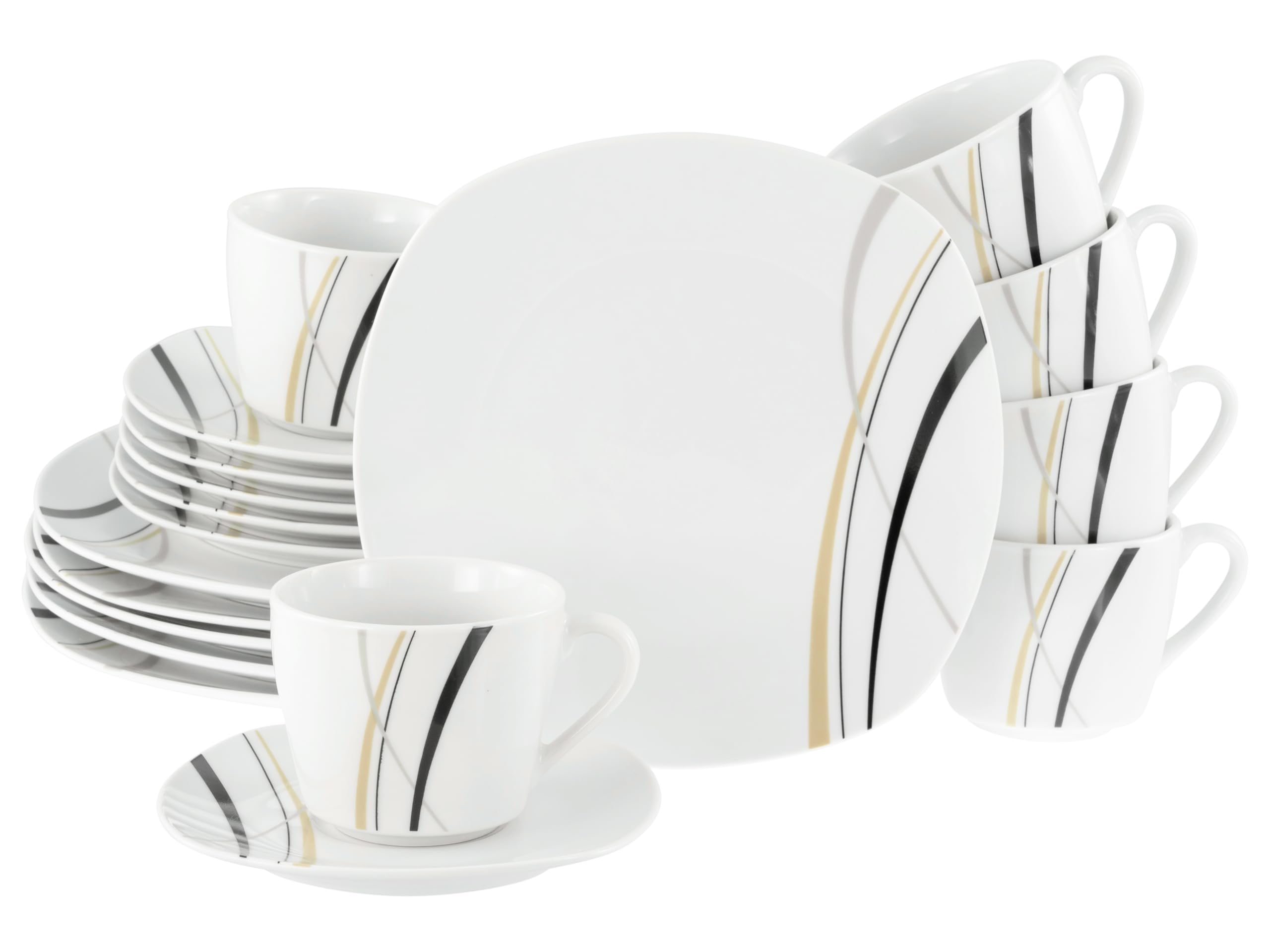 CreaTable, 24029, Serie Square City Line, 12-teiliges Geschirrset für 6 Personen, Tafelservice aus Porzellan, spülmaschinen- und mikrowellengeeignet, Qualitätsproduktion
