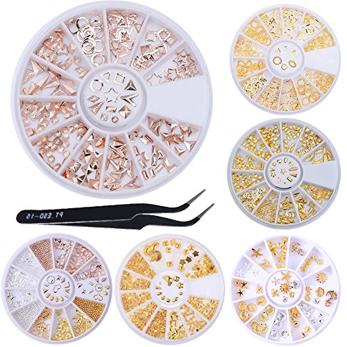 NICOLE DIARY 6 Boxes Metal Nail Studs 3D Punk Star Moon Triangle Square Rivet Gems Punk Nail Art Jewels Decoration...