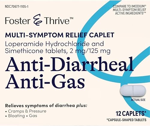 Miniatura 7 de Foster & Thrive Cápsulas antidiarreicas antigaseosas para aliviar múltiples síntomas con clorhidrato de loperamida y simeticona, tratamiento de