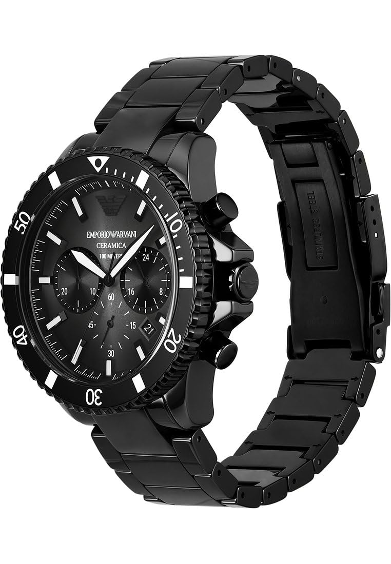 Emporio Armani Męski zegarek z chronografem, ceramiczny zegarek z kopertą o średnicy