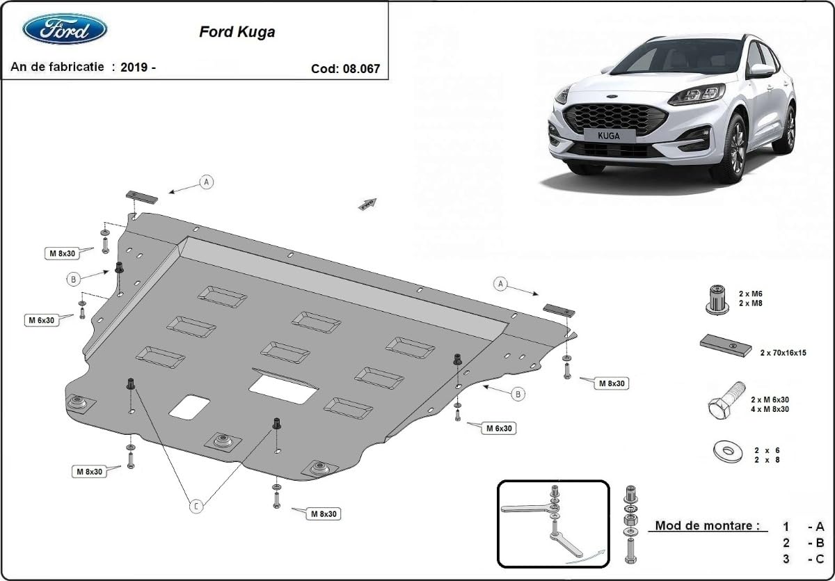 Motorunterschutz aus Metall kompatibel mit Ford Kuga (2019-2025)
