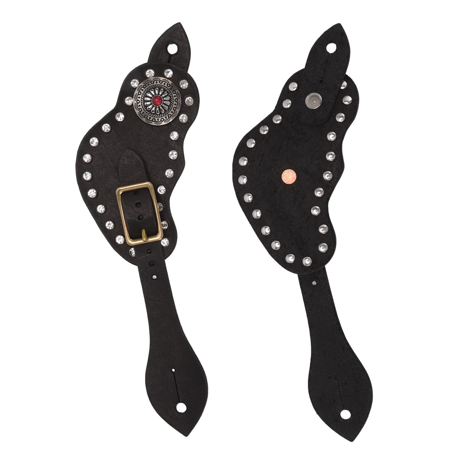 Fockety Cinghie di speroni, 9.8in Pelle di Mucca Robusto Durevole Chiusura in Metallo Lunghezza Regolabile Occidentale Spur Strap Western Vintage Spur Straps Western Womens
