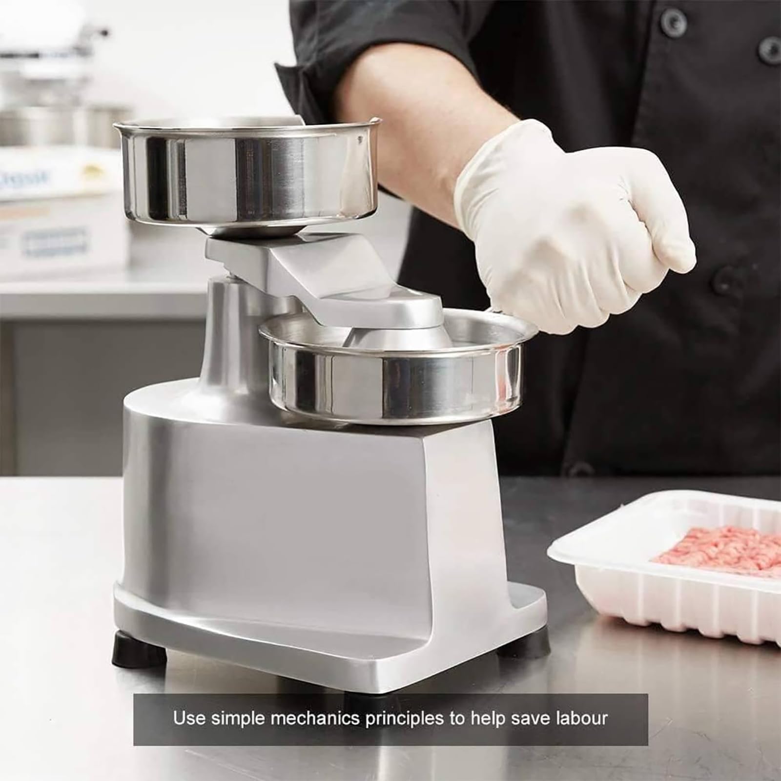 Burger Patty Maker, ręczna maszyna do formowania 130 mm, stal nierdzewna z 500 papierami pasztecikowymi, wysoka pojemność ≥ 100 pasztecików / godzinę do wołowiny, wieprzowiny, kurczaka