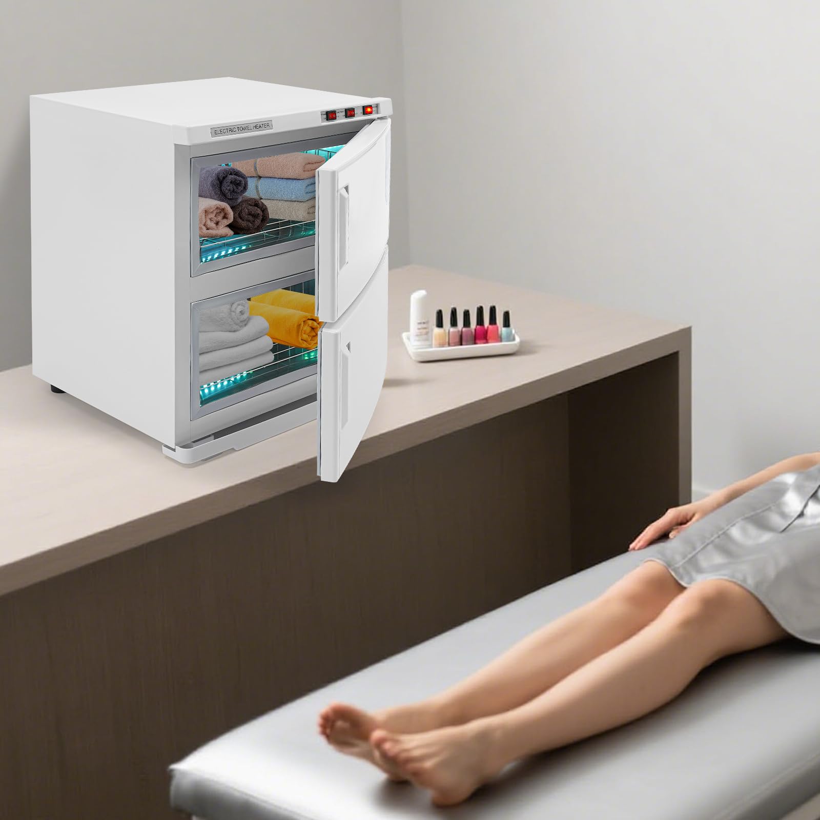 Portasciugamani a 2 porte 50L riscaldatore sterilizzatore UV armadio caldo cosmetici compresse
