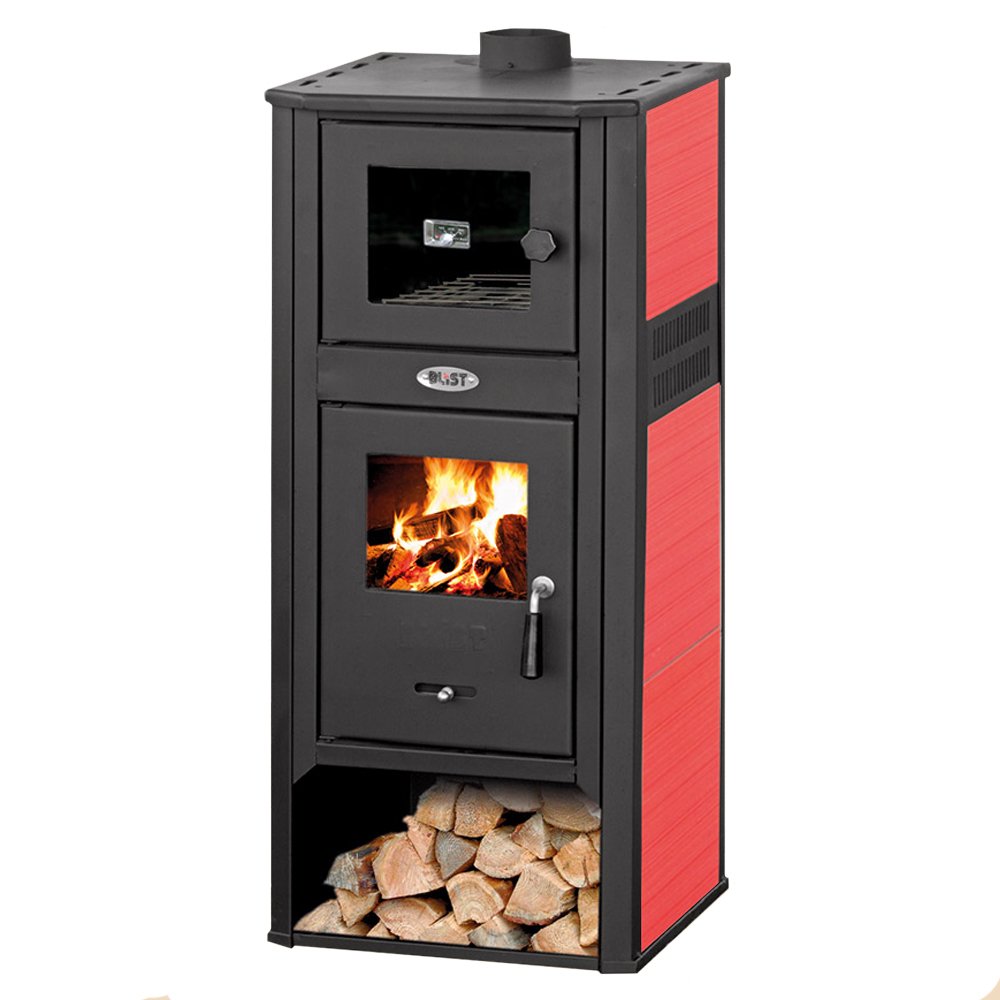 Stufa a legna 10kW con forno acciaio rossa riscaldamento casa AMBASADOR LM R