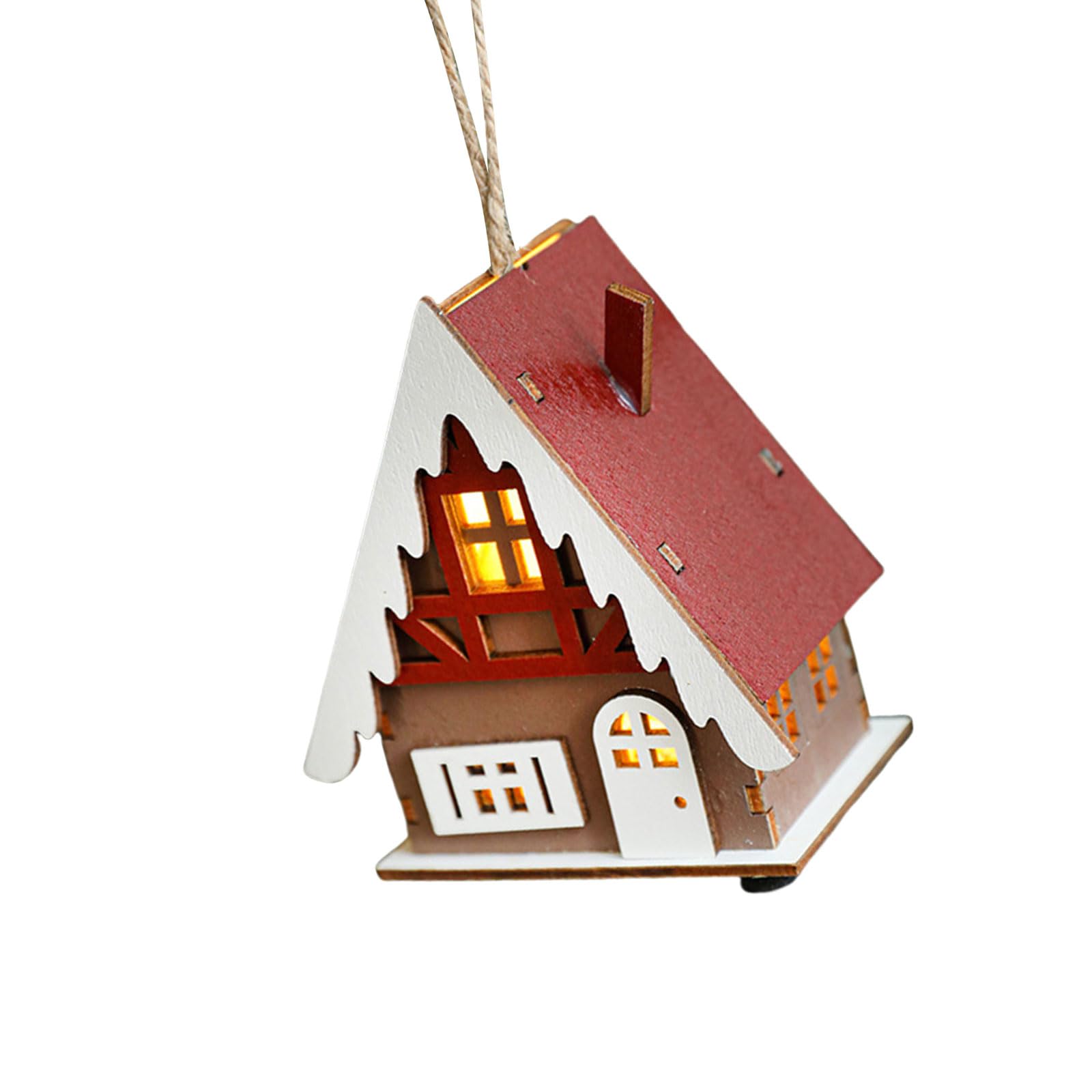 jiingekk Elegant Wood Christmas Village Houses LED Christmas Wood Houses Warm Lighted Festival Ornament For Shelf Decoration