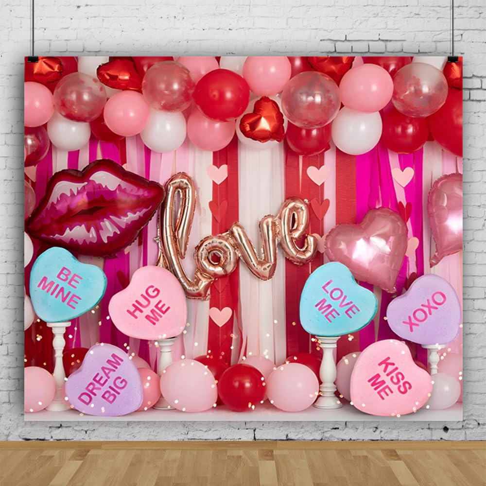 Fondo del Día de San Valentín 3x2 m, Globo de Rosa Roja Amor Fondo de Pared de Fotos del Día de San Valentín, Fondo de Caja de Fotos de Vinilo para Boda Aniversario Día de la Madre Fiesta