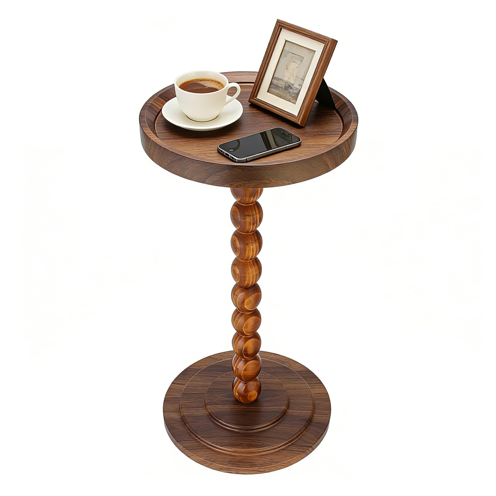 Simcat Round Side Table Bamboo Joint Design, Small Round Coffee Table for Small Spaces with Solid Wood Leg for Living Room, Bedroom, Corners, and Office (Walnut Round) — image 1