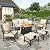 HERA'S HOUSE 6 Pieces Patio Furniture Set with Fire Pit Table, 2 x Rocking Chair, 2 x Ottoman, 3-Seat Sofa with 46" Wood Like Fire Pit Table, Outdoor Conversation Set for Garden, Poolside, Backyard
