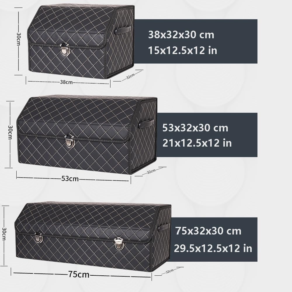 Organizador Maletero Coche para Chrysler Grand Cherokee PHEV 2018-2023, Coche Cuero PU Almacenamiento Bolsa Impermeable Plegable Organizador Portátil,B-Black-75 * 32 * 30cm