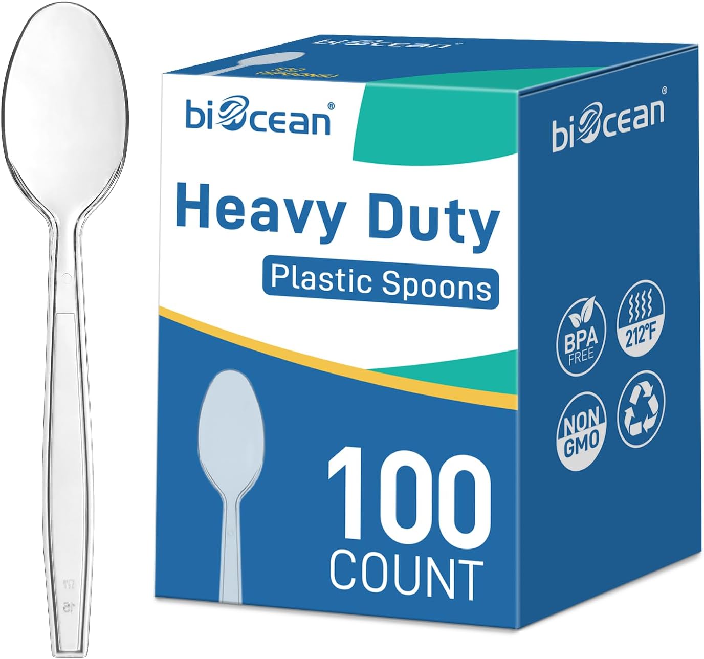 100 Count Plastic Spoons Extra Heavy Duty Disposable Plastic Spoons Bulk, BPA-Free, Heat Resistant,Clear Heavyweight Spoon for Party Restaurant