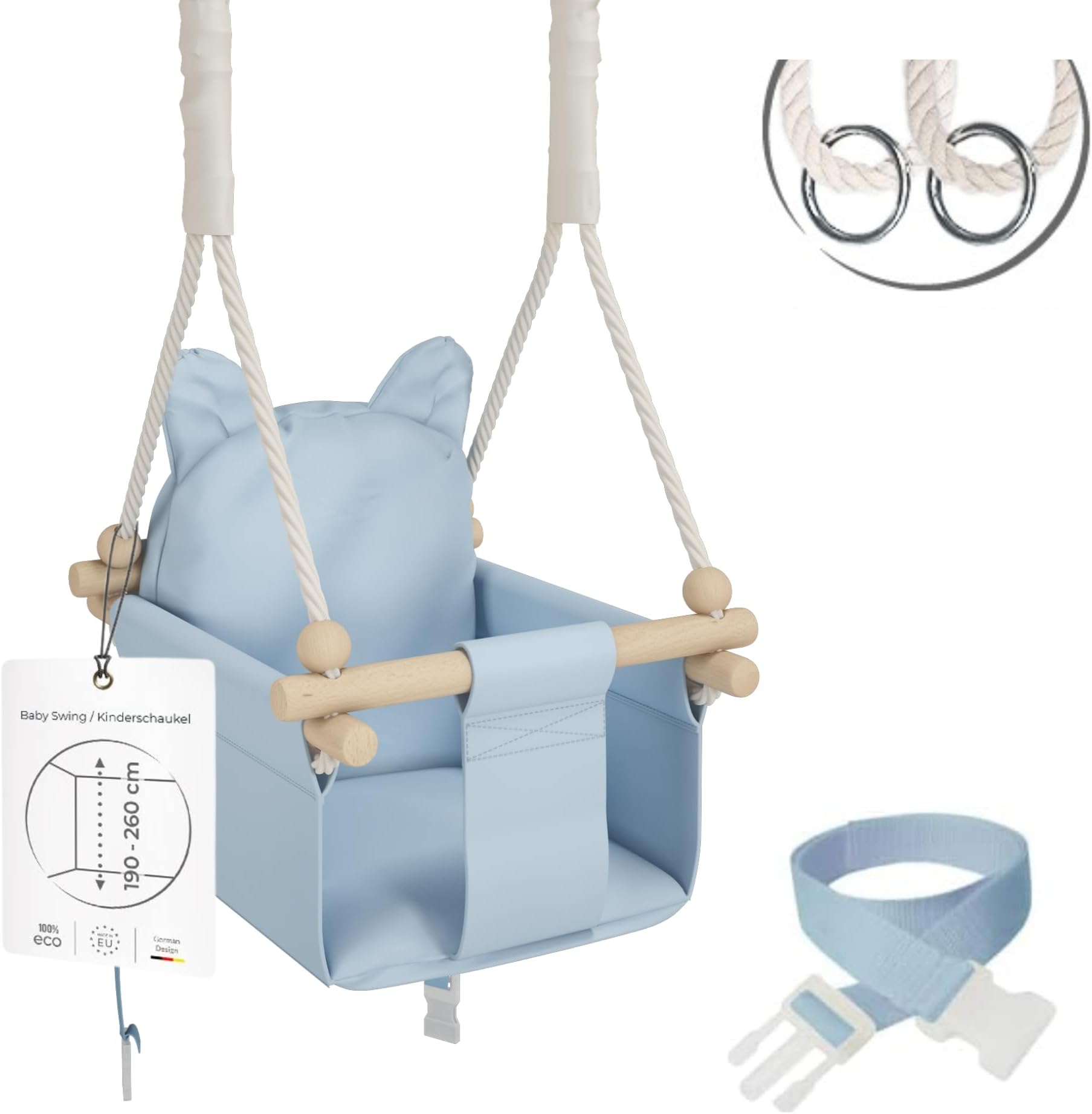 Holz Babyschaukel Mit Anschnallgurt – Höhenverstellbar Bis 80 Cm, Für Kinder Ab 12 Monaten, Max. 30 Kg, Rot-weiß