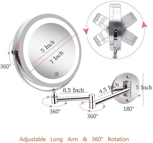 Miniatura 5 de Espejo de maquillaje, espejo de maquillaje, 10 luces LED, espejo de maquillaje montado en la pared con luces regulables, aumento recargable, espejo