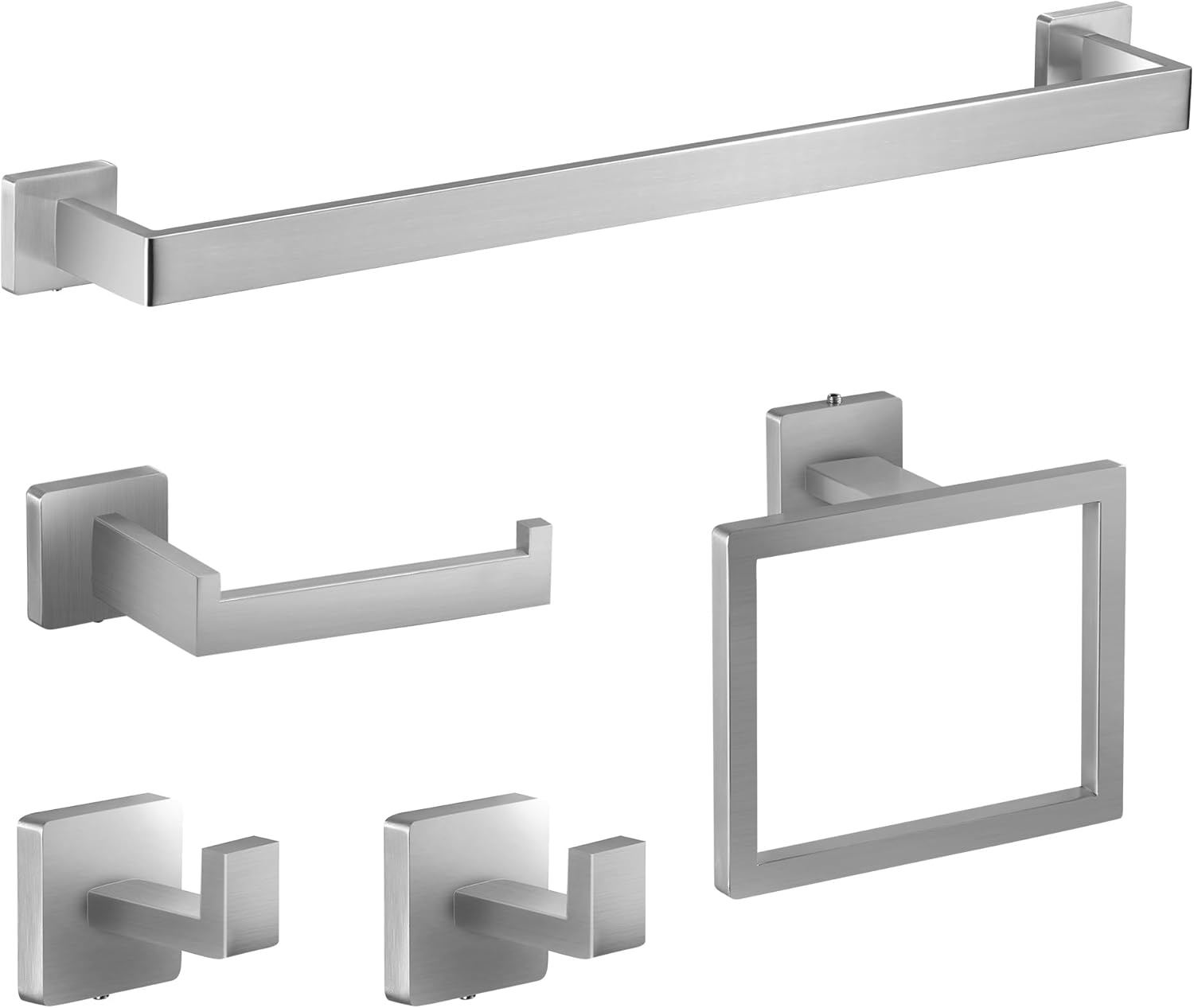 Matte Black Bathroom Hardware Set, 5 Pieces Hardware Accessories Set SUS304 Stainless Steel Bath Towel Bar Set, Wall Mounted Towel Rack for Bathroom (Brushed Nickel, 16 Inch)