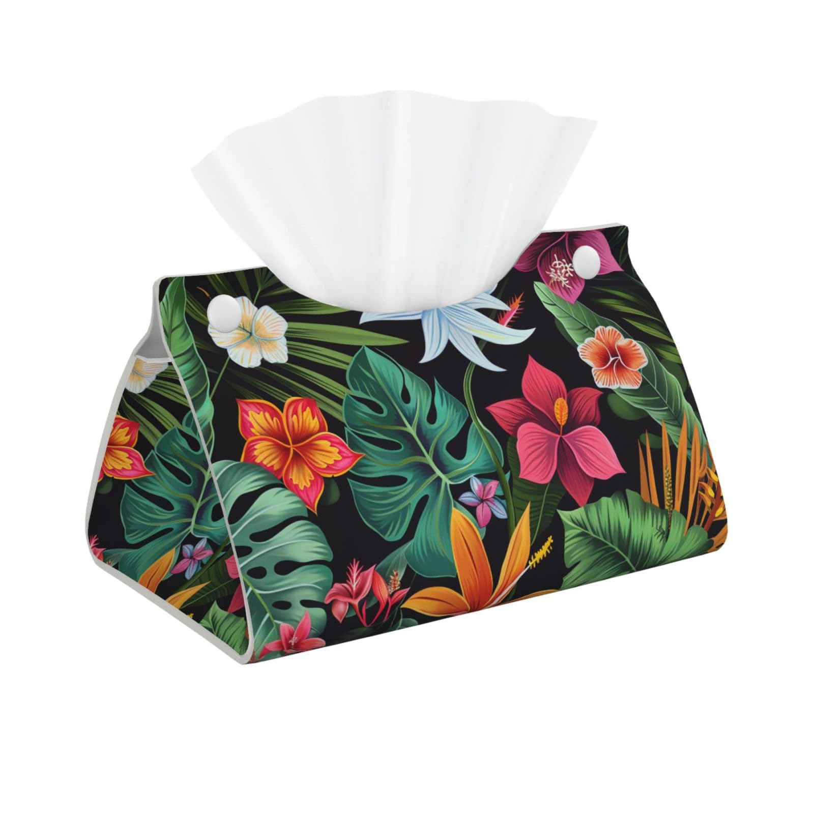 Tropical Flowers Print Tissue Box Cover Foldable Tissue Storage Box Leather Tissue Cube Box Holder for Living Room Bedroom Office Car Home Decor