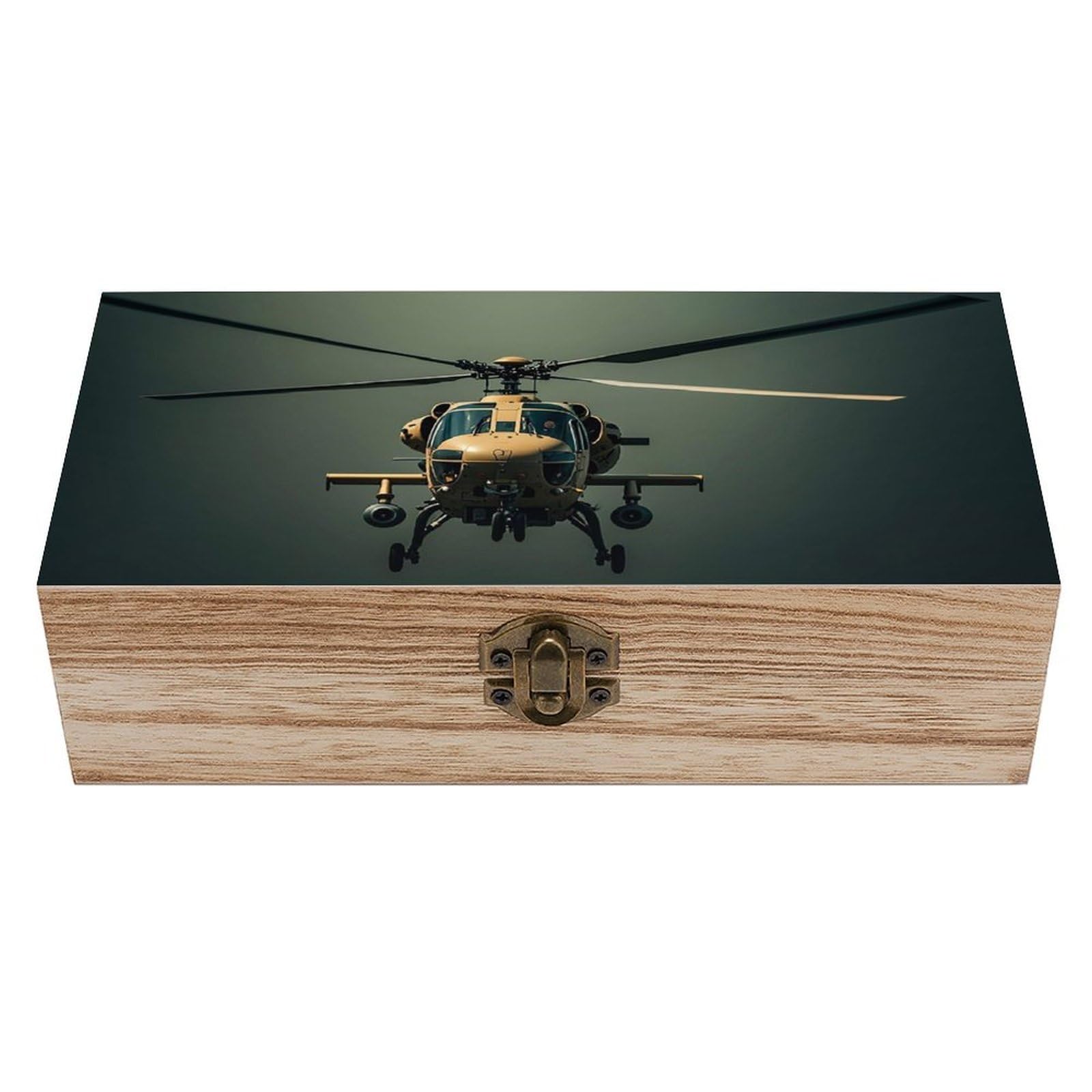 HLBSDM Helicopter Memory Jewelry Wooden Box, Large Wooden Treasure Chest Boxes with Hinged Lid, Photos Storage Case for Women Men, Wooden Keepsake Box, 7.9'' X 3.9'' X2.3''