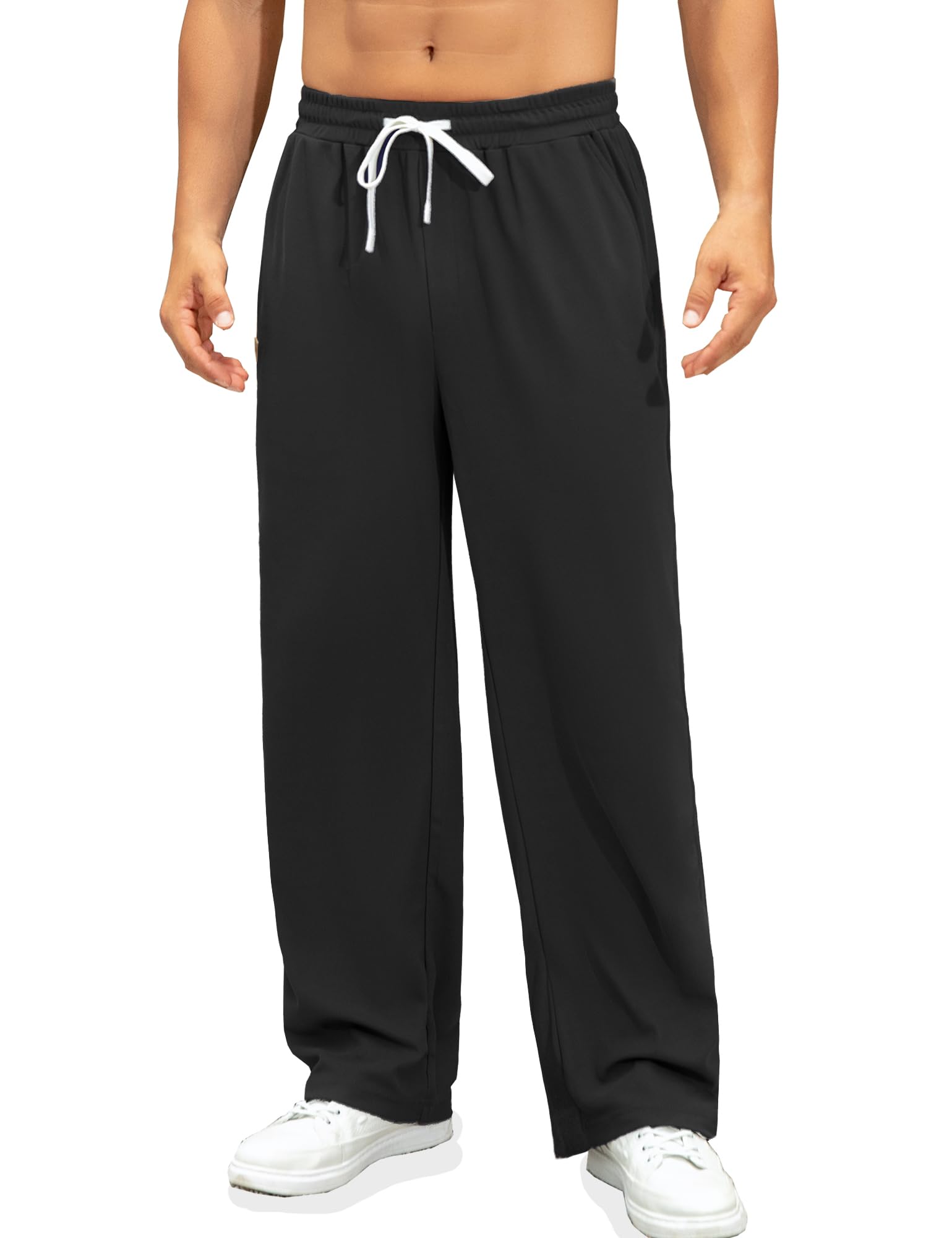 Mens Lounge Pants Wide Leg Drawstring Elastic Waist Casual Trousers Lightweight Travel Pants with Pockets