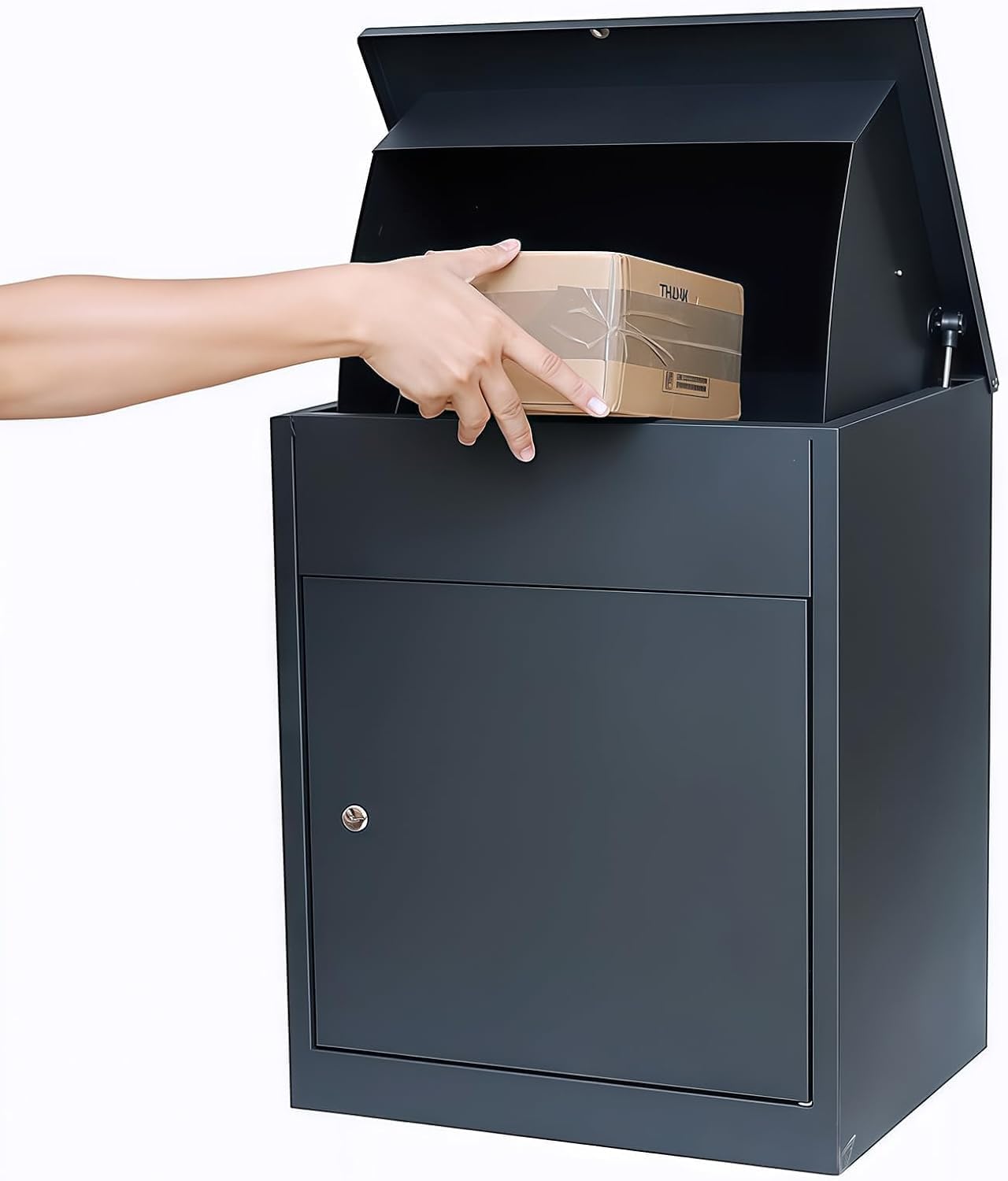 Caja de almacenamiento para paquetes de acero negro de 44,5x35x58 cm