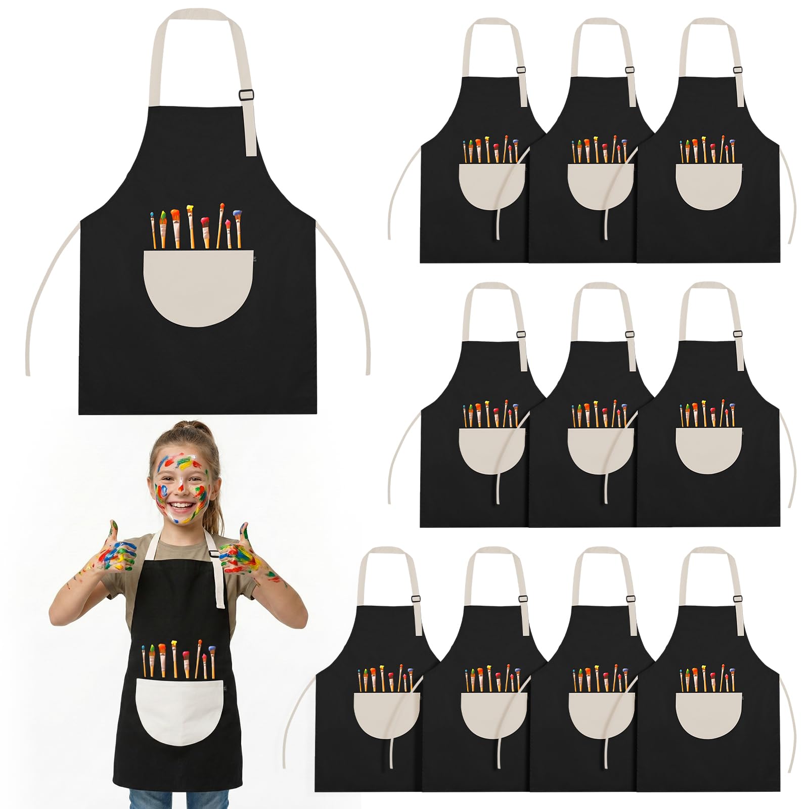 VZZNN 12 Stück Kinder-Kittel, wasserdichte Kinder-Malschürze mit Tasche für Kunst, Handwerk, Malen, Kochen, Aktivitäten