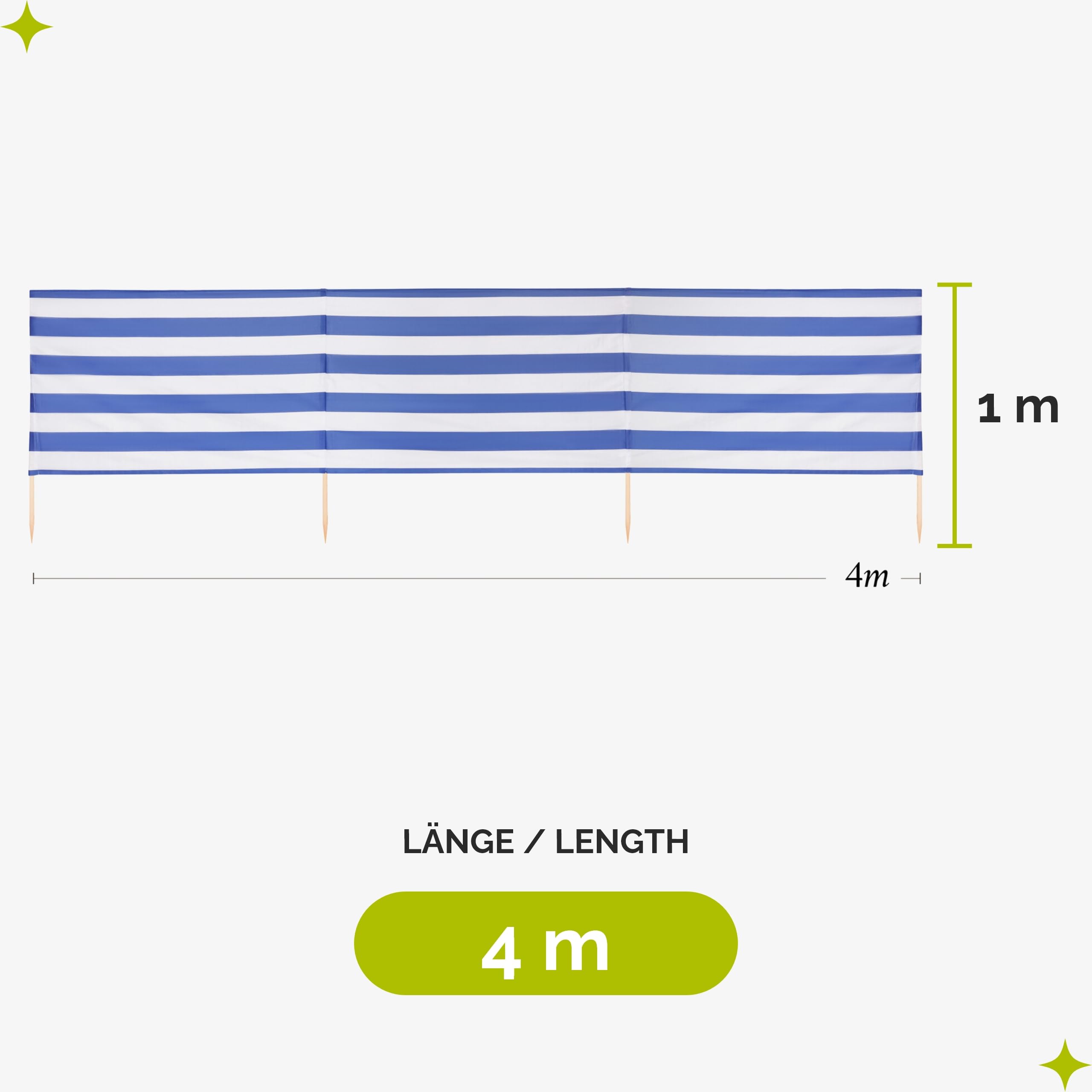 Garronda Strand Windschutz Sichtschutz 4m lang Plus Gummihammer GAEX001