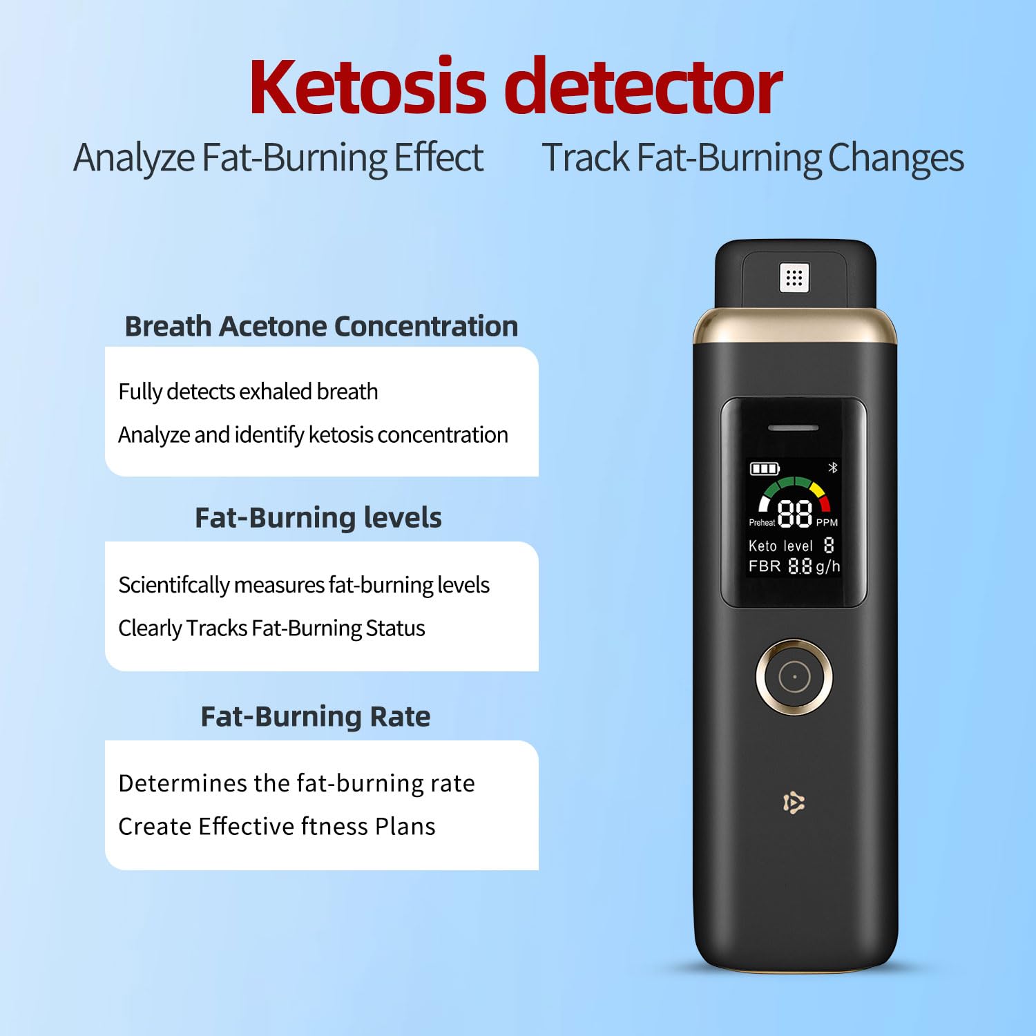 Analizzatore di chetoni respiratori, analizzatore di chetoni respiratori ad alta precisione, tester chetoni recentemente migliorato per monitorare i chetoni e i livelli di chetosi