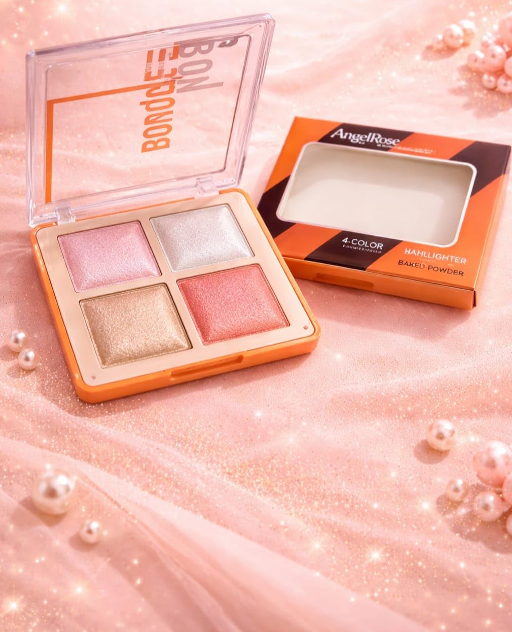 AngelRose 4-Color Highlighter Baked Powder Palette, Pink, White, Gold and Coral Shades, Makeup Kit-image-8