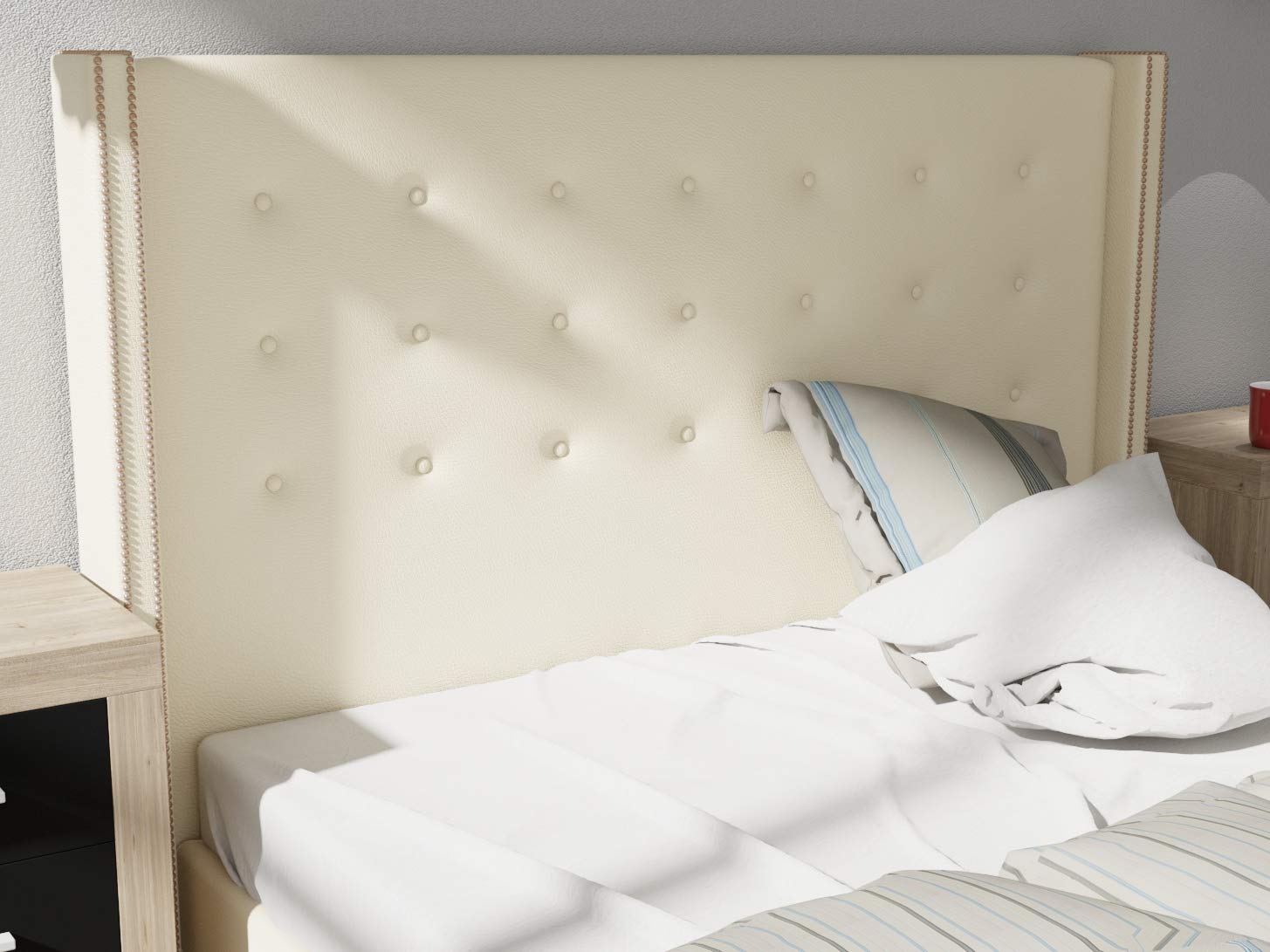 LA WEB DEL COLCHON - Cabecero tapizado California para Cama de 180 (200 x 120 cms) Beige Polipiel | Cama Juvenil | Cama Matrimonio | Cabezal Cama |