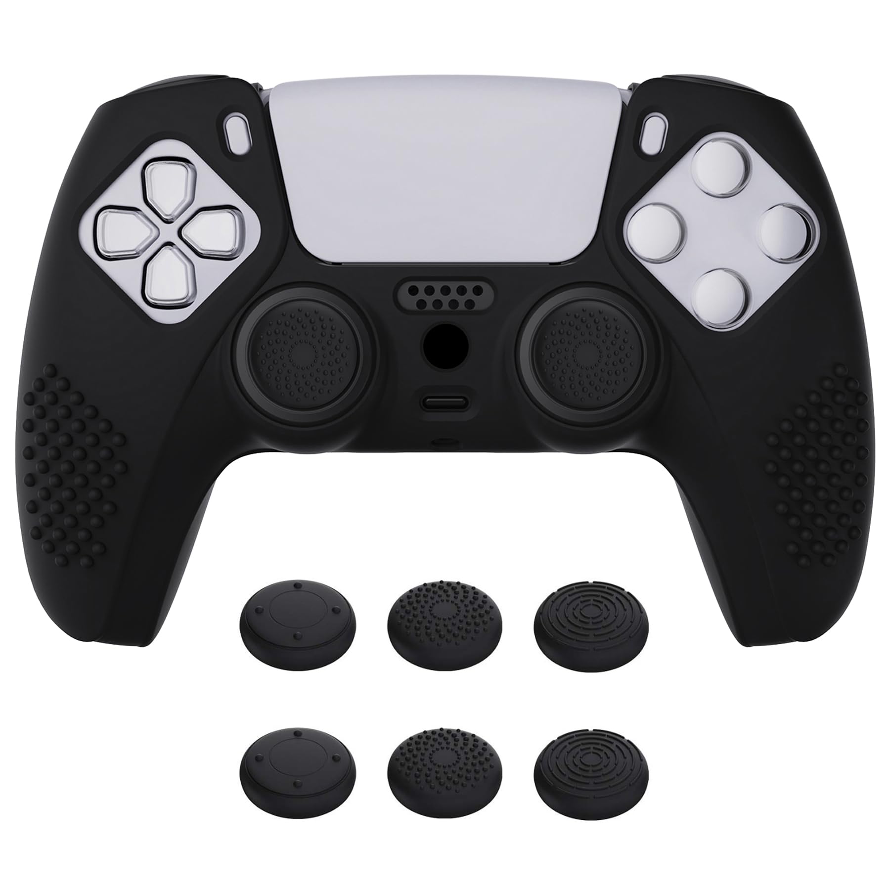 eXtremeRate PlayVital Black 3D Studded Edition Anti-Slip Silicone Cover Skin for ps5 Controller Soft Rubber Case Protector for
