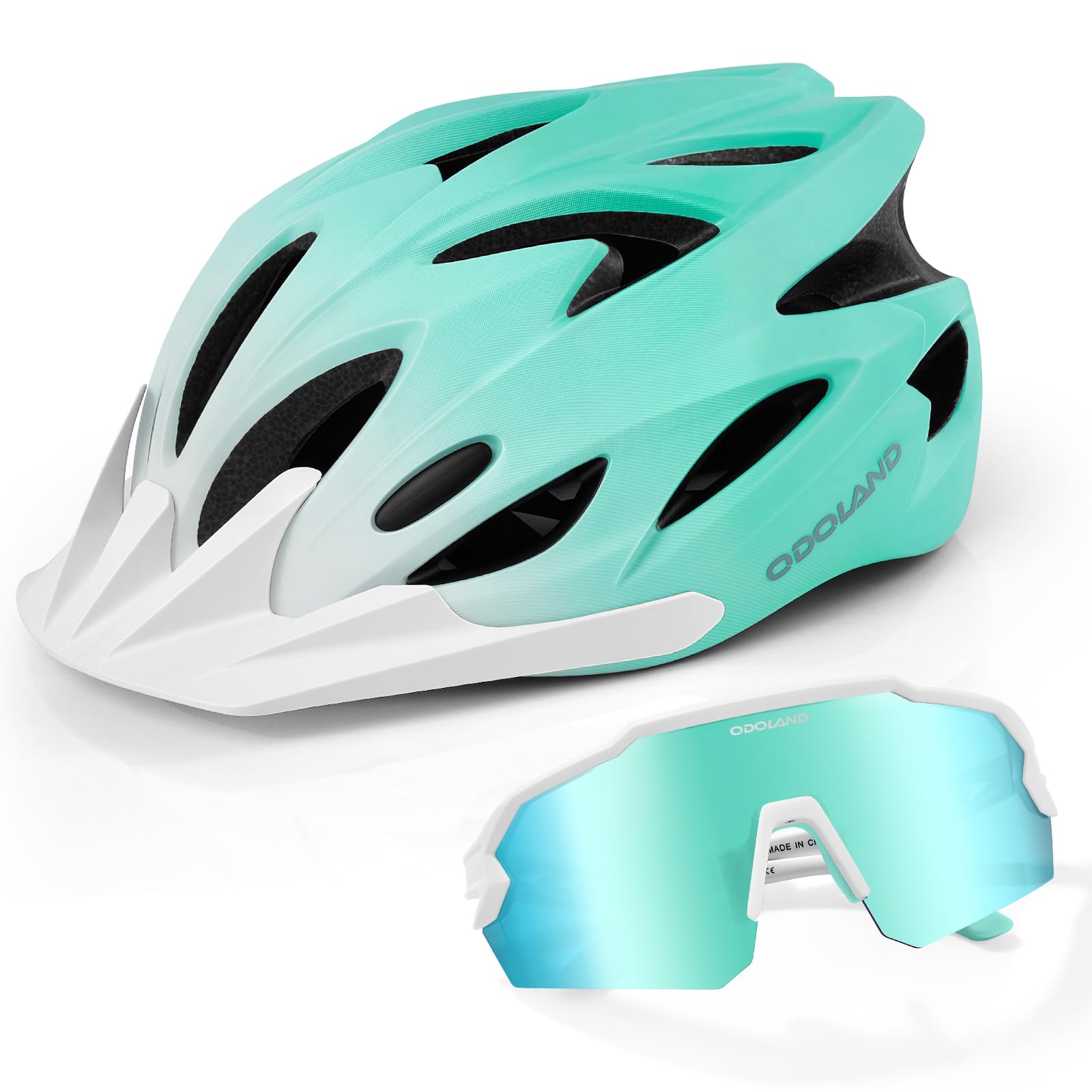 Odoland Fahrradhelm Fahrradbrille Set, Radhelm mit Sportbrille Verstellbarer Rennradhelm Atmungsaktiv MTB Mountainbike Helm für Erwachsene Herren Damen