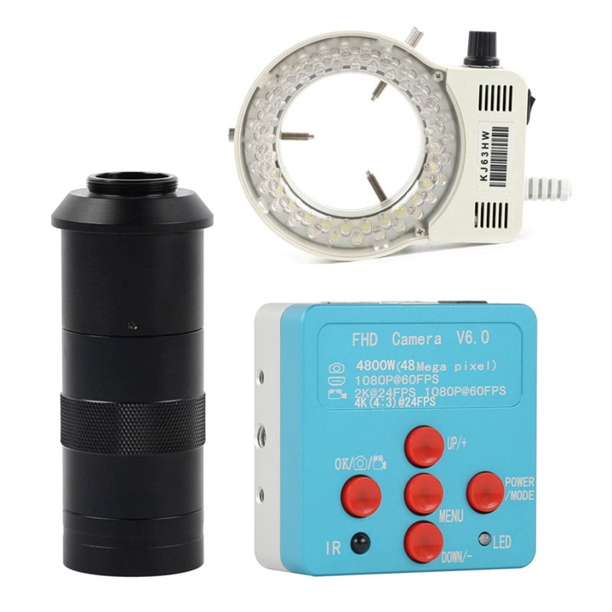 Microscope 48MP 4K 2K 1080P 60FPS HDMI USB Industry Video Microscope Camera Magnifier Zoom C Mount Lens(100X Lens LED Light)