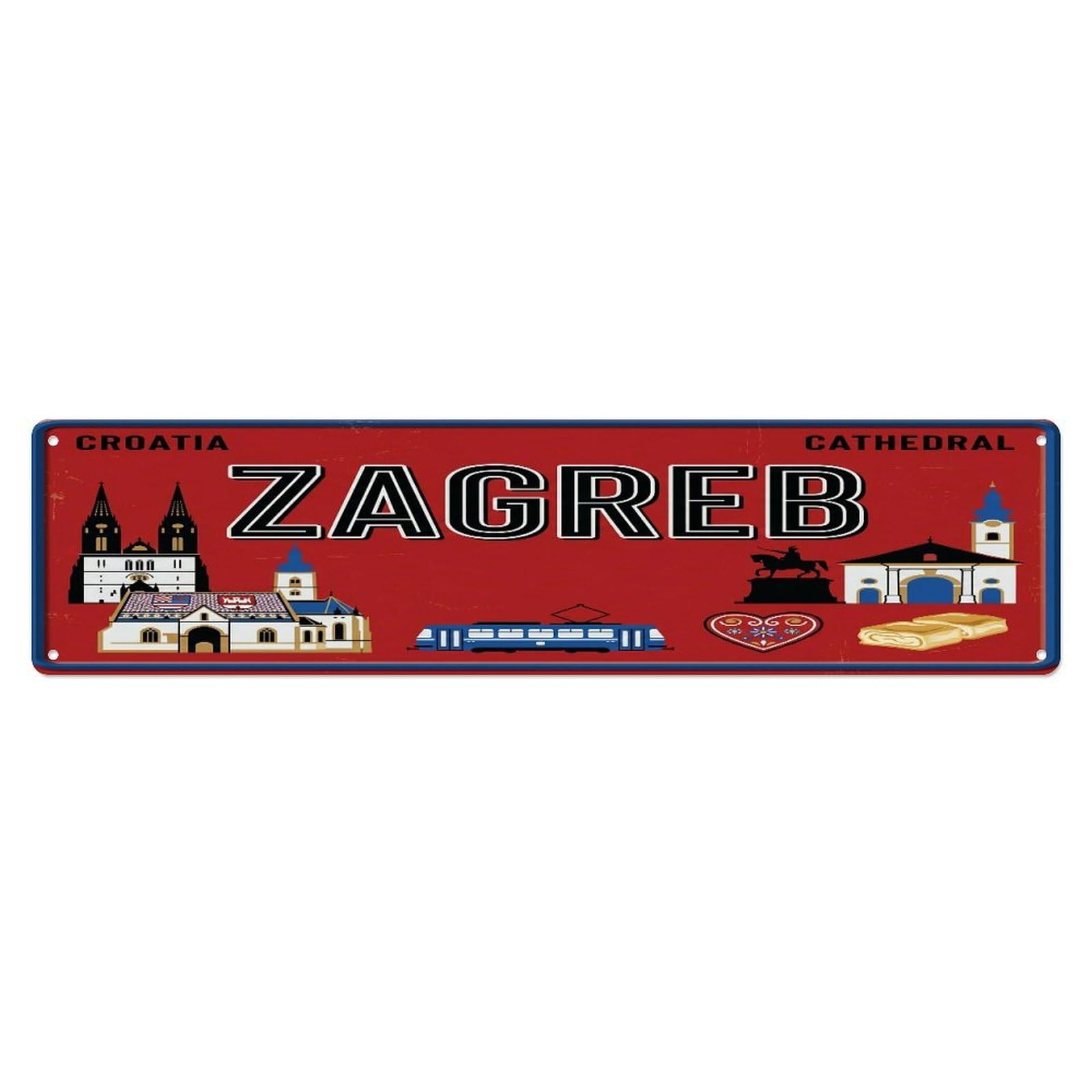 Tgrcjimh Style Metal Tin Sign Vintage Travel Zagreb Croatia Cathedral Tram