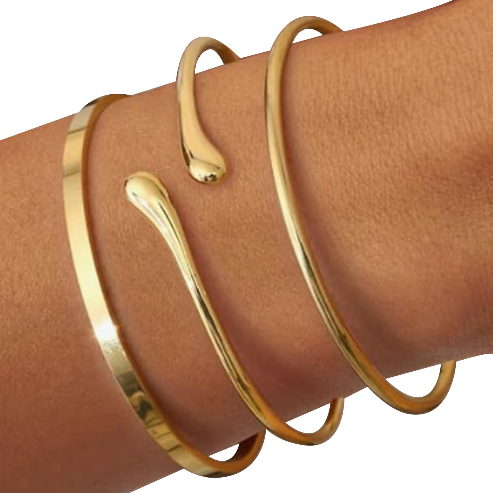 ZXTGBQ 3 Pcs Pulseras Mujer Oro, Pulsera Dorada mujer, Brazalete, Joyería de mujer Oro Impermeable, Regalos de Cumpleaños, para San Valentín Regalo