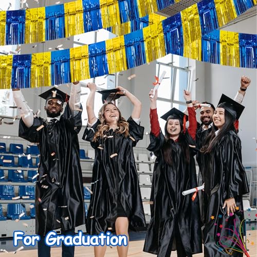Image of 4 Packs Total 39 Ft Graduation Parade Floats for Trailer Car, Blue Gold Foil Fringe Garland Tinsel Streamers Banner Table Skirts for Graduation Homecoming Birthday Party (Royal Blue Gold)