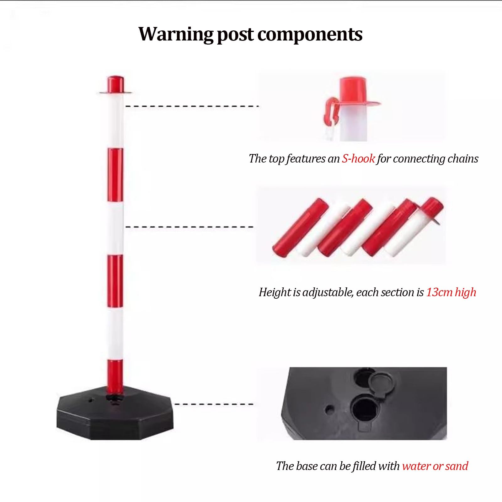 Paquete de 2 a 10 conos de señalización vial de 86 cm (34 pulgadas), con base de goma negra con peso, cadena de plástico, collares reflectantes desmontables(Red+White,10posts)