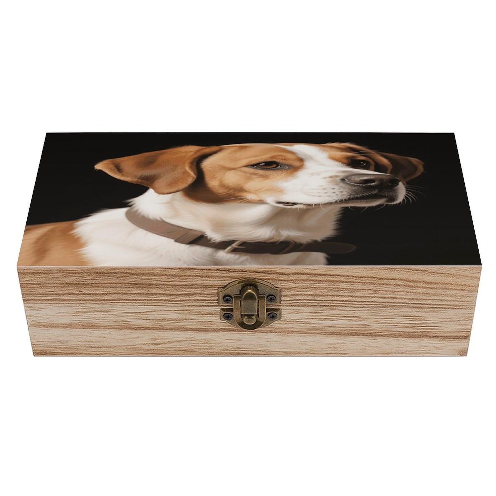 VstaDank Dog Wooden Storage Box Vintage Style Wooden Storage Case with A Hinged Lid Memory Treasure Boxes Decorative Jewelny Photos for Organizer 7.9 * 3.7 * 2.3 Inch