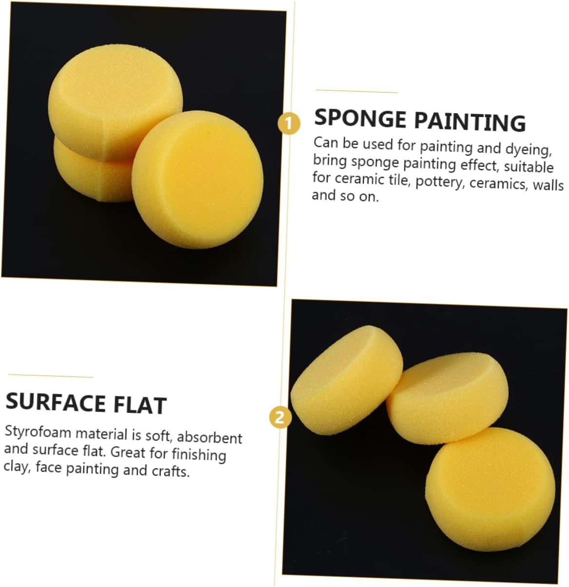 ABOOFAN 3sets Yellow Round Painting Sponges Multipurpose Artist Sponges for Crafts Pottery and Face Painting Soft Absorbent Non-deformable for Art Projects and Home Use