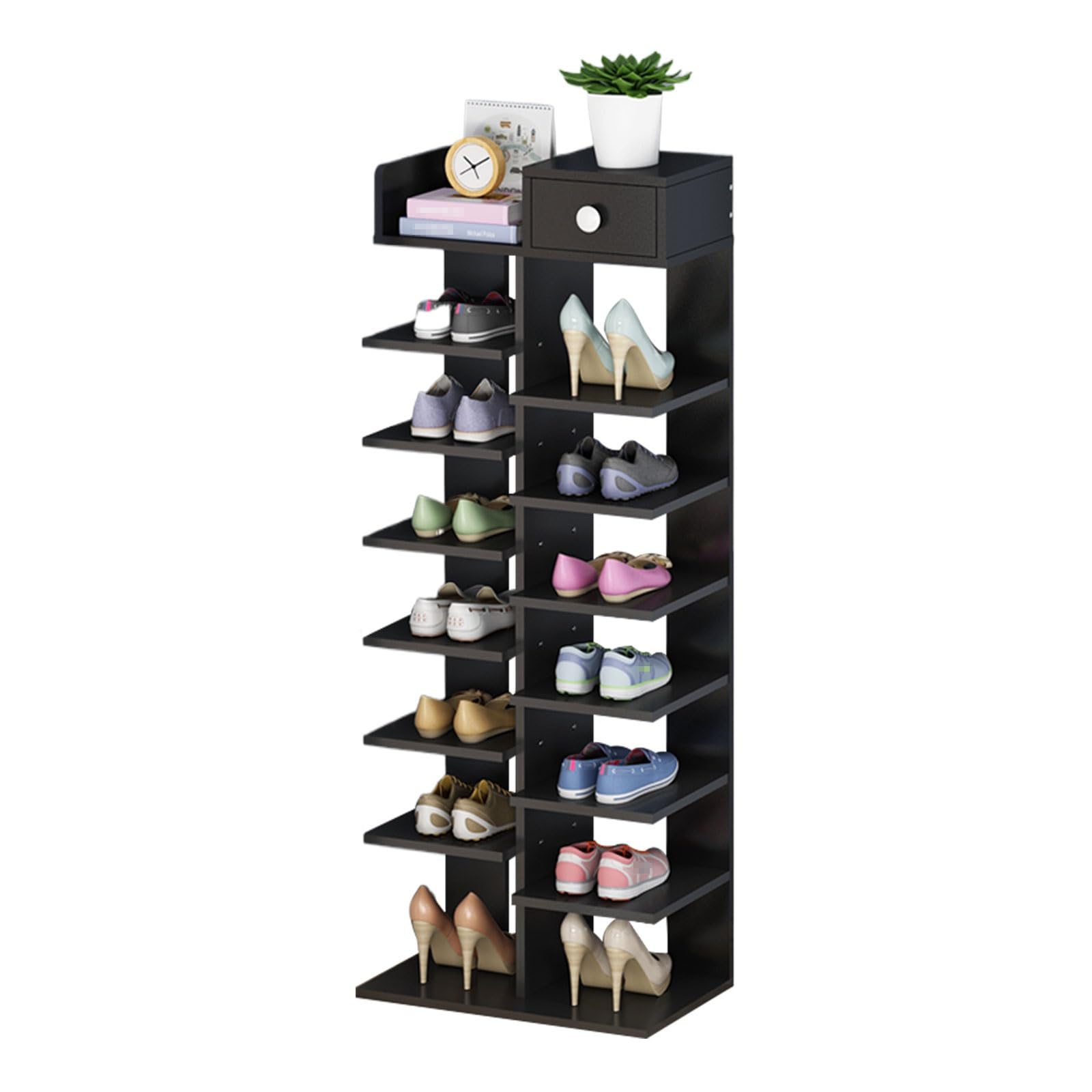 WHGURVH Narrow Open Shoe Rack 8Tier Shoe Orga for Entryway SpaceSaving Shoe Shelf for Hallway Modern Black Design (Color: White)(Black)
