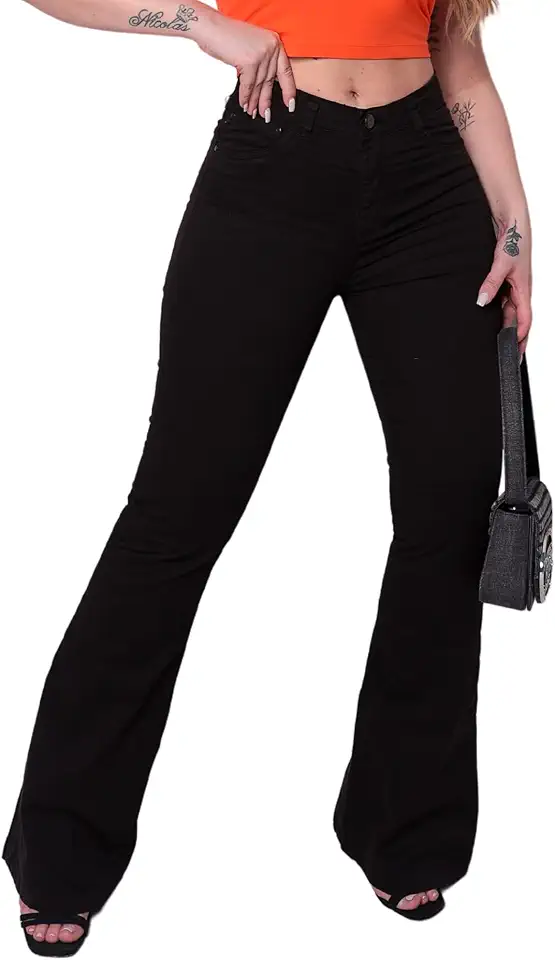 Calça Jeans Flare Feminina Cintura Alta Elastano