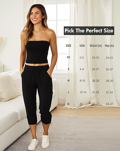 Miniatura 5 de RBX - Pantalón capri deportivo con cordón,ligero, con bolsillos y estilo cargo, para mujer