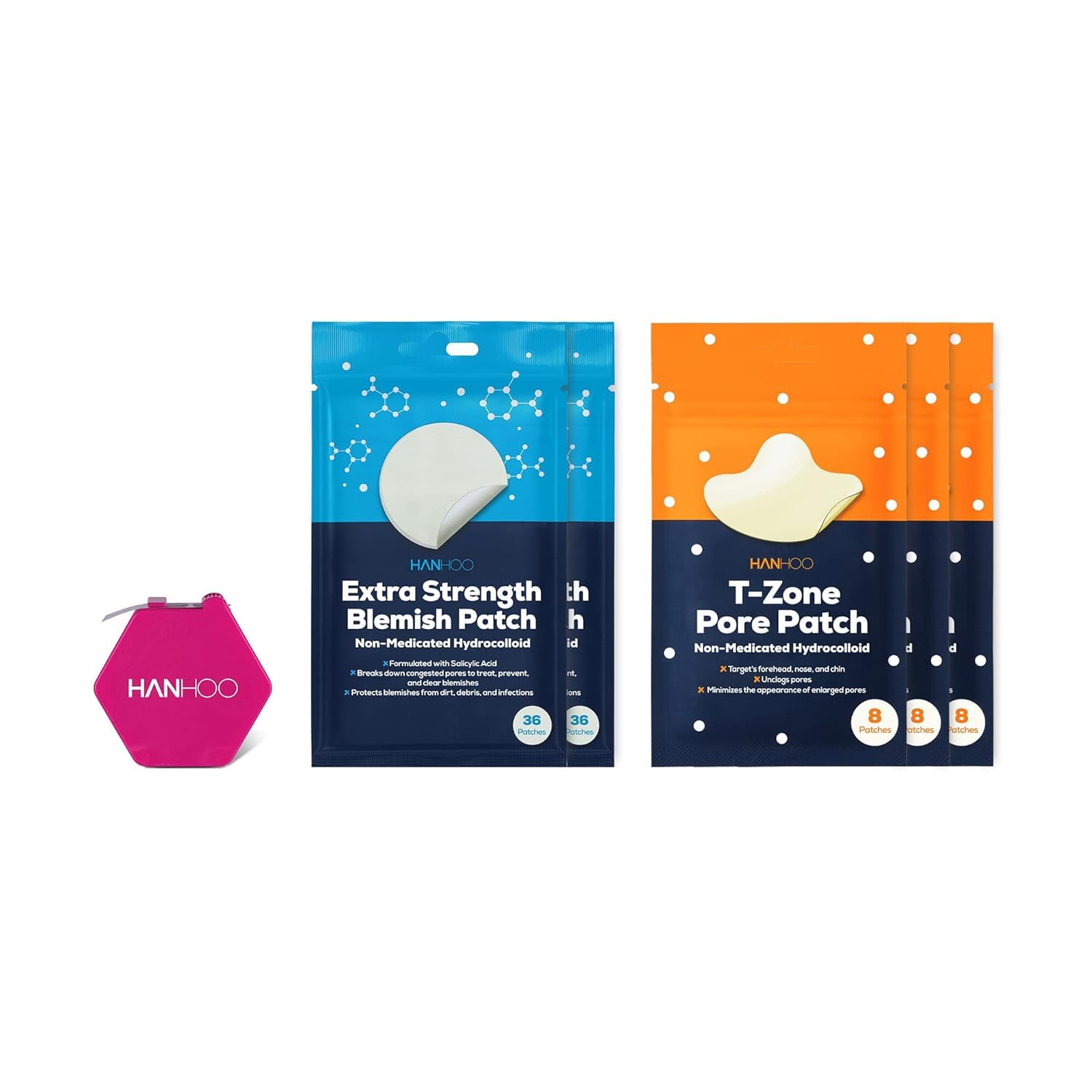 HANHOOT-Zone Pore Patch, On-the-Go Blemish & Extra Strength Blemish Patch Bundle includes 204 invisible pimple patches that absorb fluid, shrink pimples, and protect skin. Ideal for Korean skincare.