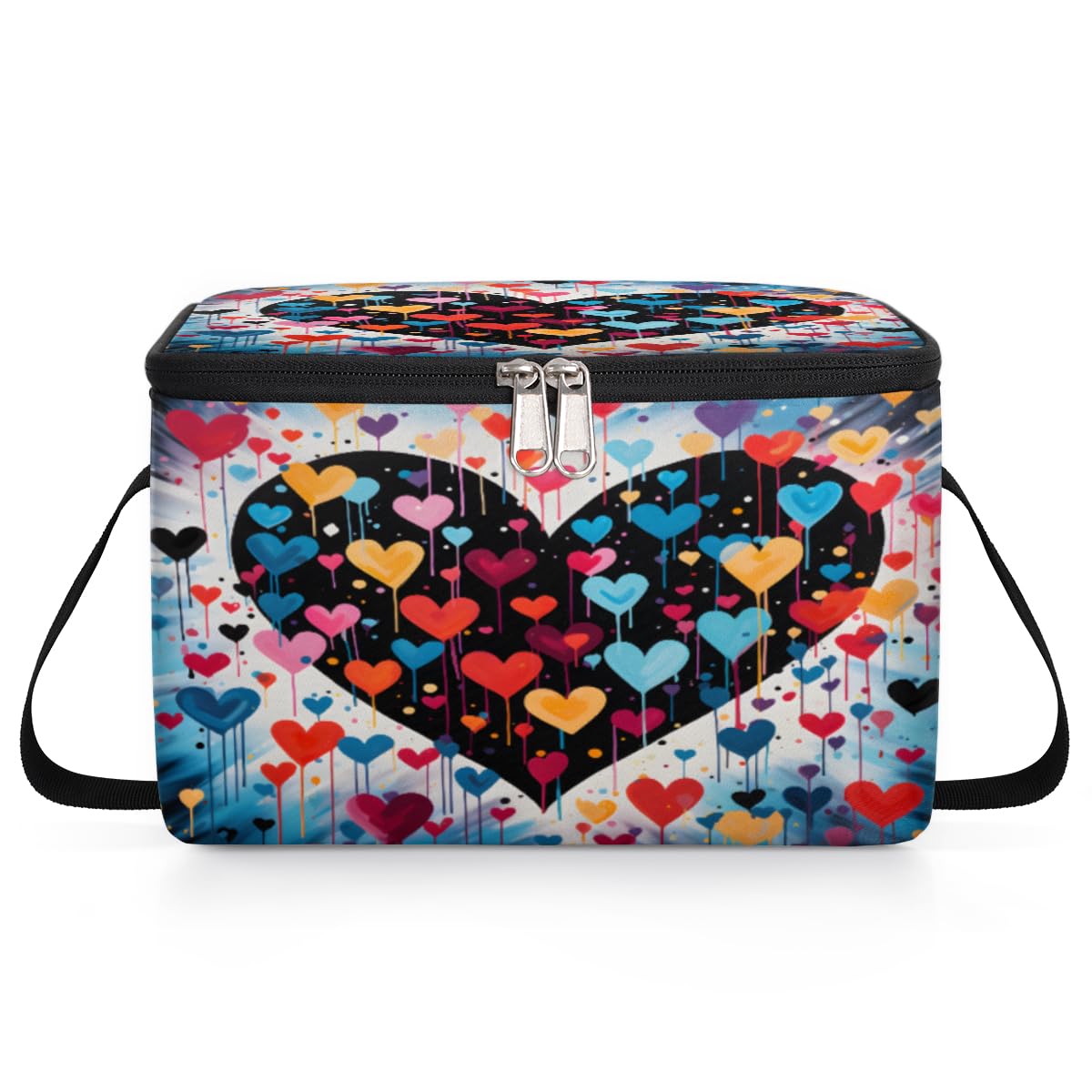 GzLeyigou Pinks Blue Hearts Lunch Bags for Women Men 9 Cans, Hot & Cold Food Delivery Bag Insulated Grocery Bag Insulated Lunch Box Colorful Cooler Bag for Office Work Picnic Beach