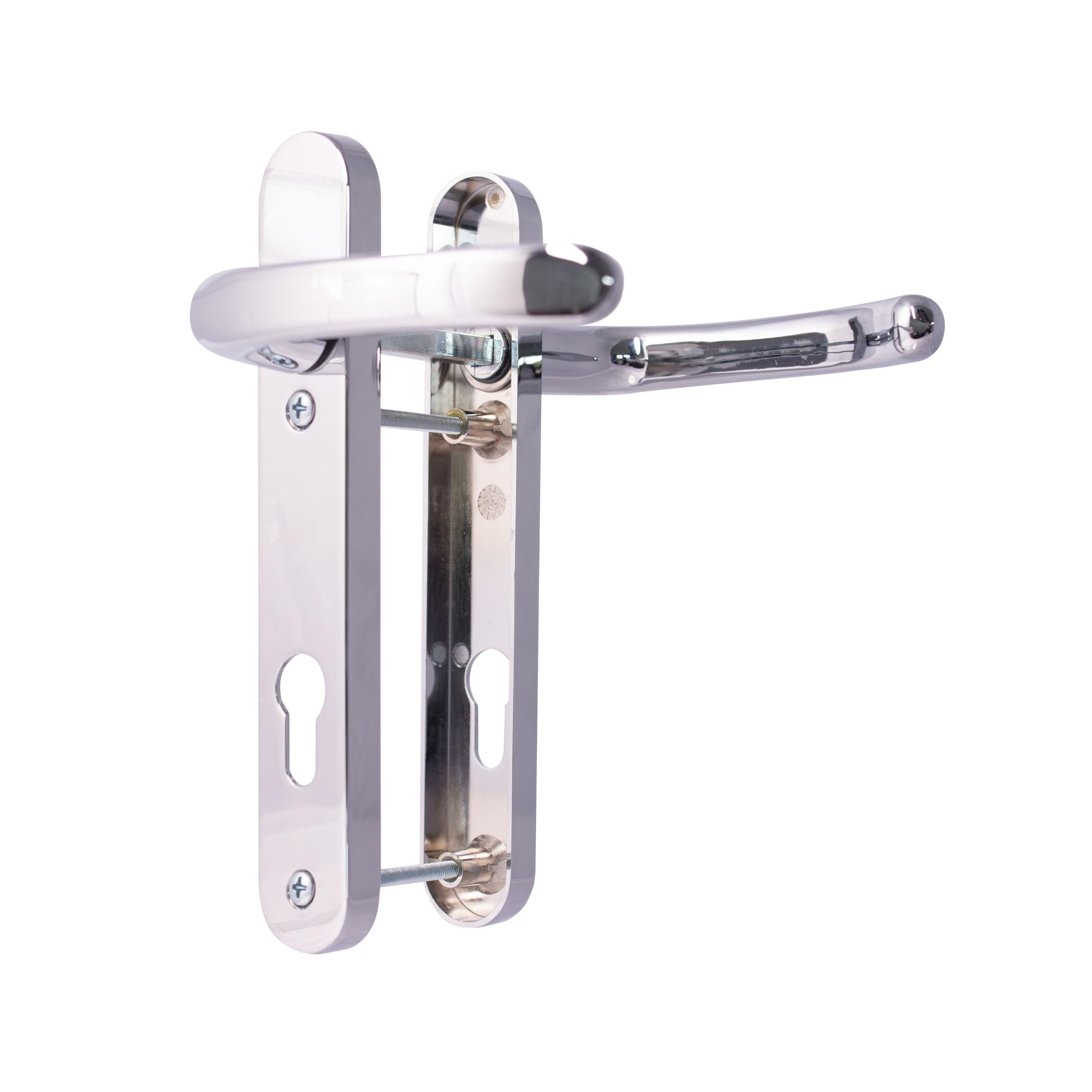 TSS UPVC Door Handle Set, 92mm PZ (Centres), Lever/Lever, Screw to Screw 122mm with Backplate 212mm x 34mm