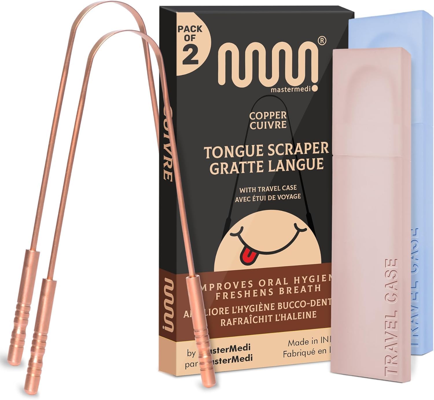 MasterMedi Tongue Scraper Tongue Scraper Stainless Steel New (Copper 2 Count (Pack of 1))